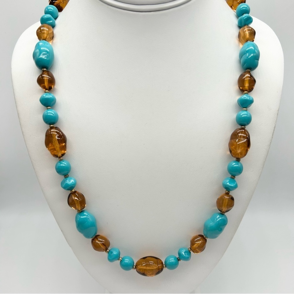 Joan Rivers Turquoise Blue and Amber Beaded Necklace